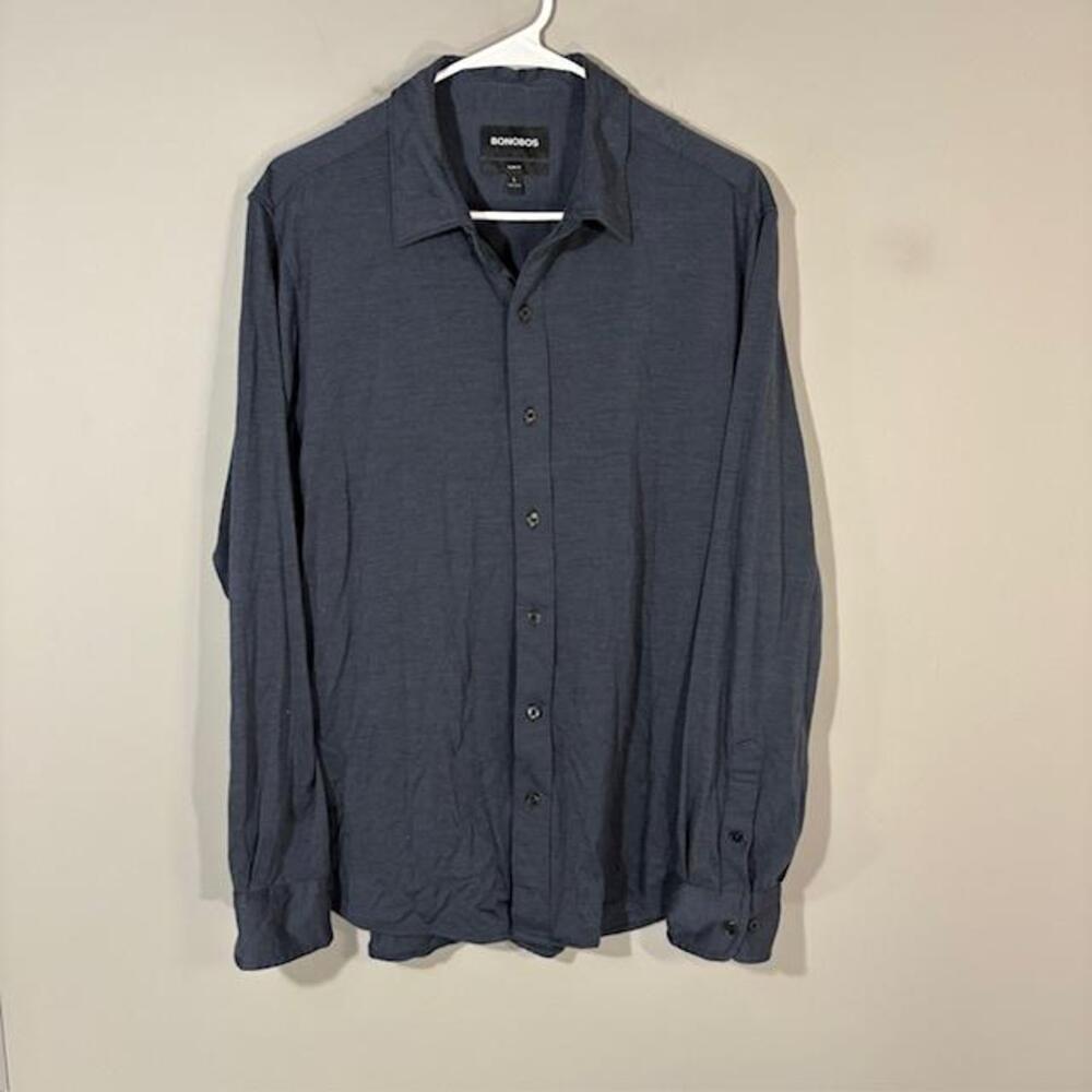 Bonobos Shirt Mens Large Blue Solid Long Sleeve Button Up Slim Fit Wool Blend